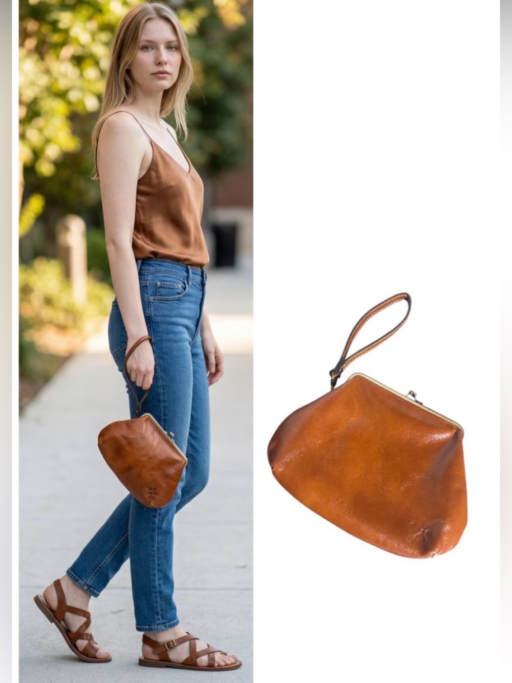 Patricia Nash Savena Leather
Wristlet Clutch Kiss Lock Cognac
Brown - Picture 2 of 16
